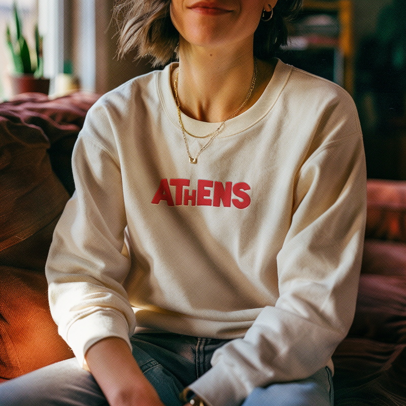 Athens Block Large Embroidered Crewneck Sweater