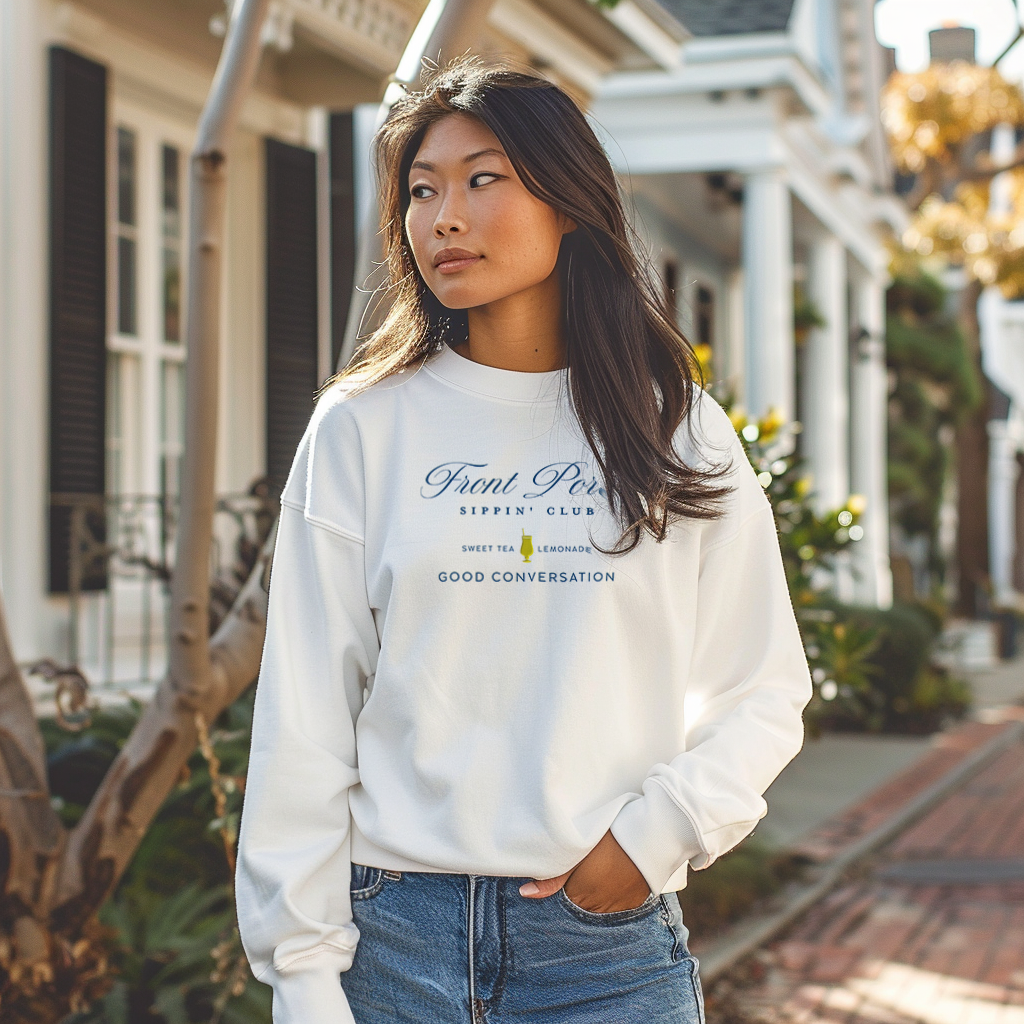 Front Porch Sippin' Embroidered Crewneck Sweatshirt