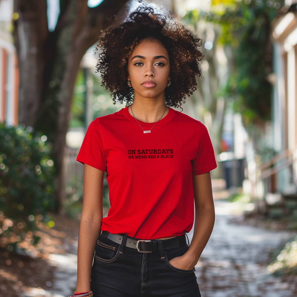 On Saturdays, We Wear Red and Black - Funny Gameday Shirt (Red Version)