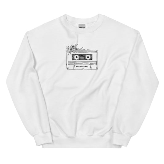 Vintage Vibes Embroidered White Crewneck Sweater