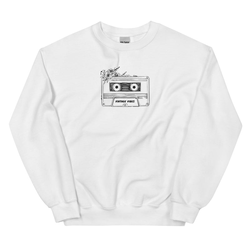 Vintage Vibes Embroidered White Crewneck Sweater